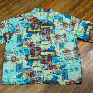 Margaritaville Men's Hawaiian Style 100% Silk Button Up Shirt XXL